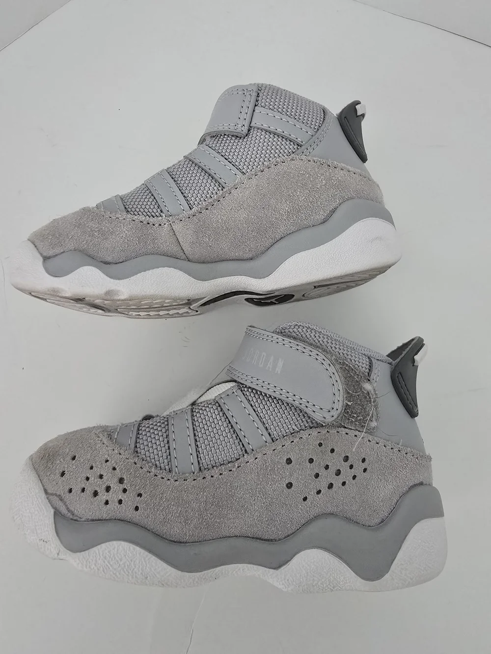 Jordan 6 Ring Toddler Kids Light Grey Suede & Mesh Hook-and-Loop Sneakers Size 6